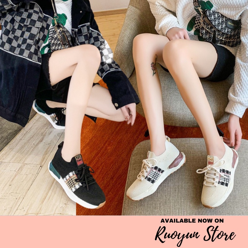 RYX - Plaid Ribbon Sepatu Sneakers Tali Wanita Fashion Casual - Ori Import