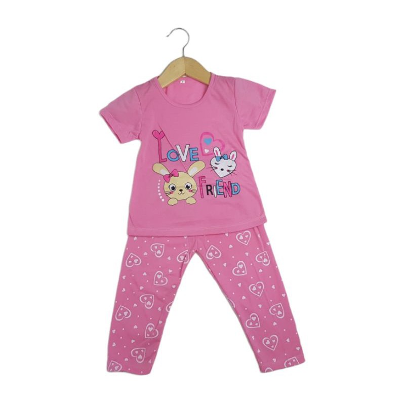 SETELAN SIKUNING PAKAIAN BAJU ANAK PEREMPUAN 2-7 TAHUN MOTIF RABBIT LOVE CELANA PANJANG LENGAN PDK