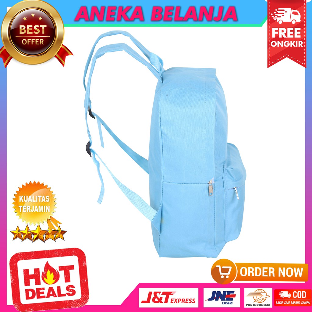 CUCI GUDANG Tas Ransel Khusus Cewek Korean Style Phium Saku Depan Biru Tas Sekolah Hangout Ekonomis Backpack Fashion Wanita SMA Kuliah Piknik Keren Bahan Tebal Kuat Termurah Berkualitas