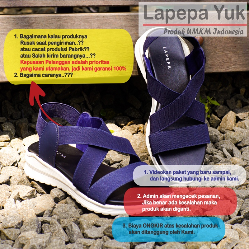 LAPEPA YUK -  Sepatu Sandal Wanita Wedges COSTA Model Ban dua Tali Strap belakang Hak Tinggi Sole 4 cm Spatu Sendal Gunung Cewek  Size 36 37 38 39 40 Warna NAVY Biru Dongker Cewe Kekinian Premium Terbaru Shoes Ori Original Mall Official Store Promo