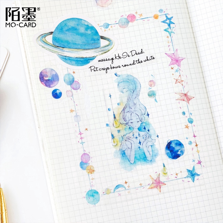 45Pcs Stiker Kertas Gambar Planet Kawaii Lucu untuk Scrapbook DIY-2