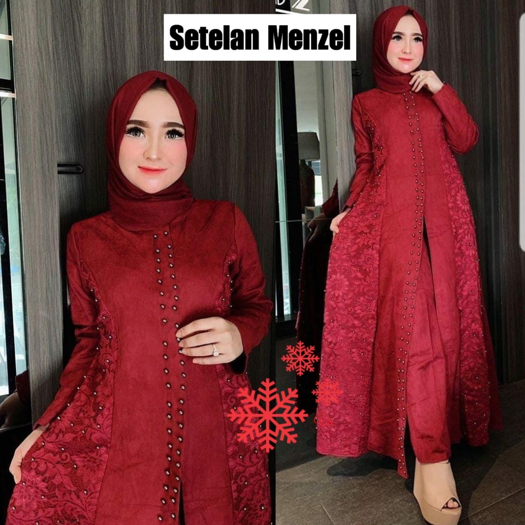 SET GAMIS BRUKAT MUTIARA MENZEL MUSLIM FASHION KEKINIAN DRESS PESTA TERBARU COD