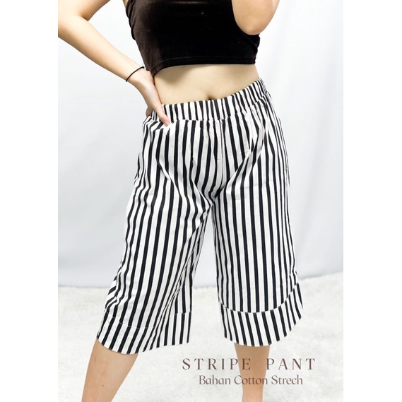 MDLV ~ Celana Kulot Stripe Pant Celana 7per8 Celana motif Garis Fashion Wanita