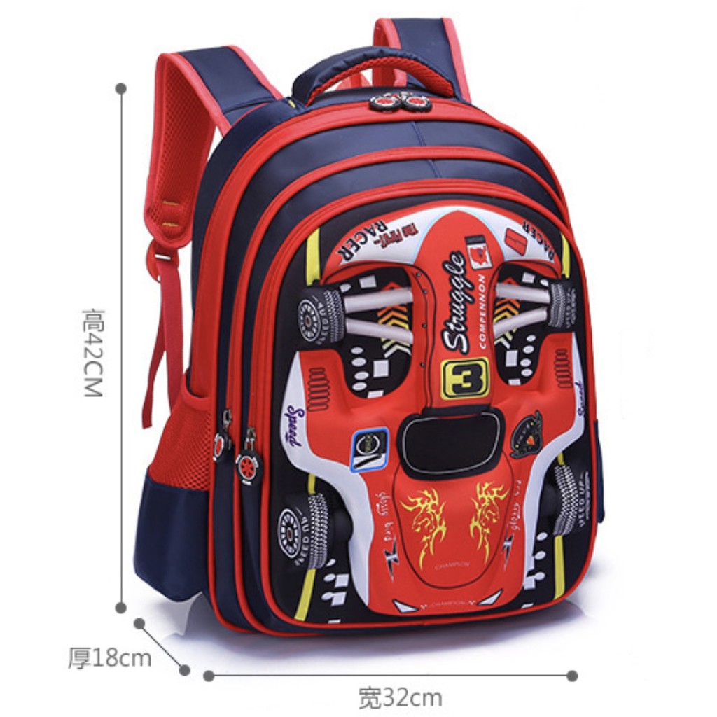 WWH05 Tas Anak Sekolah SD Ransel 3D Timbul Size 16&quot; Besar Mobil Balap Racing Car Impor TKM