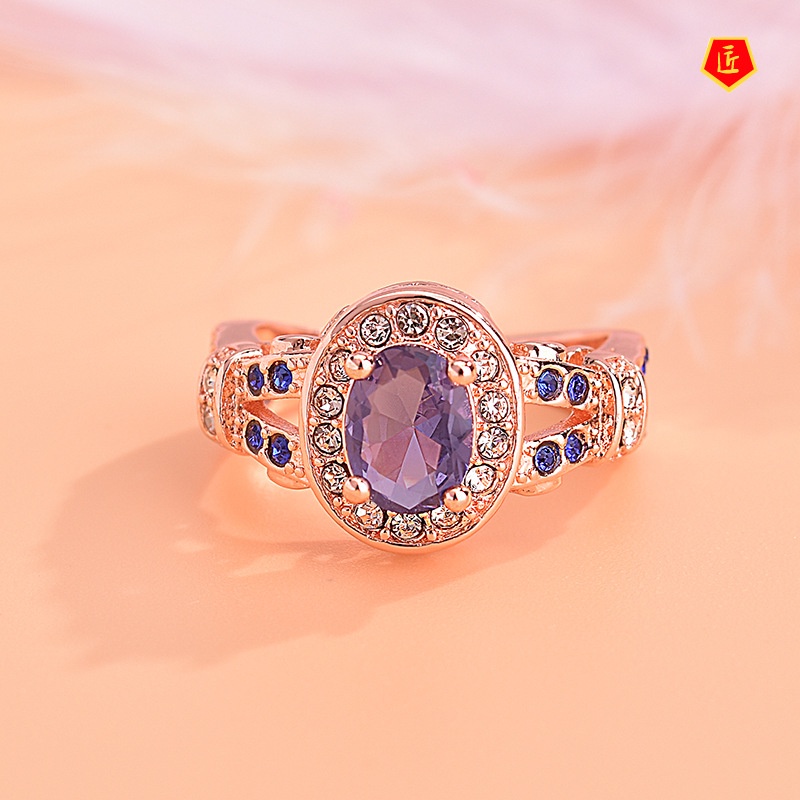 [Ready Stock]Women's Creative Purple Gem Rose Gold Ring