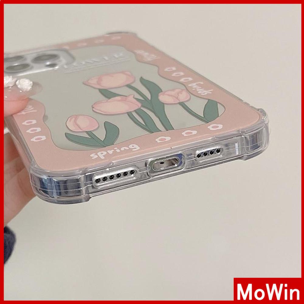 iPhone Case Acrylic HD Mirror Laser Airbag Shockproof Protection Camera Cute Pink Tulip Flower Compatible For iPhone 11 iPhone 13 Pro Max iPhone 12 Pro Max iPhone 7 Plus iPhone xr