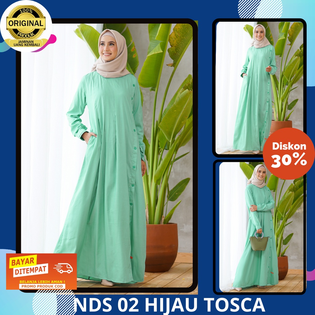 BIG SALE 2022 / BAJU GAMIS WANITA NDS 02 HIJAU TOSCA / BAJU GAMIS NIBRAS PROMO / PROMO NIBRAS TERBAR