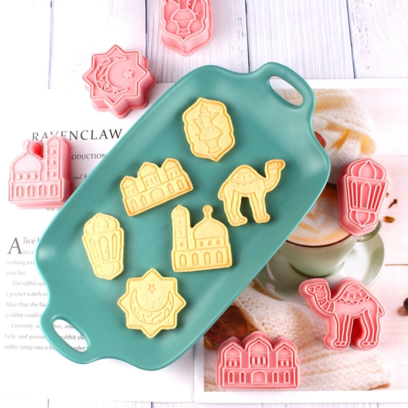 6pcs / Set Cetakan Kue / Biskuit Motif EID Mubarak Untuk Dekorasi Festival Ramadhan Mubarak