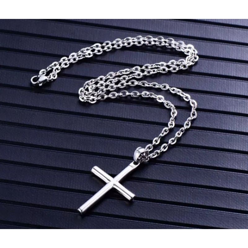 KALUNG RANTAI SILVER SALIB POLOS PRIA WANITA