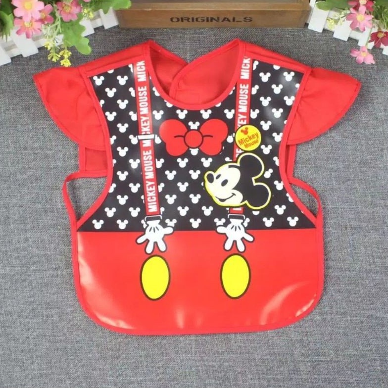 APRON CELEMEK PREMIUM TAHAN AIR BIN SLABBER BAJU SLABBER PLASTIK BAJU KANTUNG/CELEMEK MAKAN BAYI / BIBS SLABER CELEMEK MAKAN BAYI MOTIF BAJU LENGAN PENDEK KARTUN WATERPROOF MOTIF DISNEY JAKET SLABBER BAJU