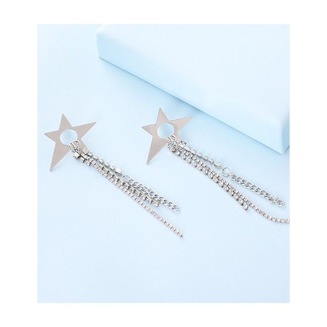 LRC Anting Tusuk Fashion Silver Star-studded Claw Chain Earrings F40690