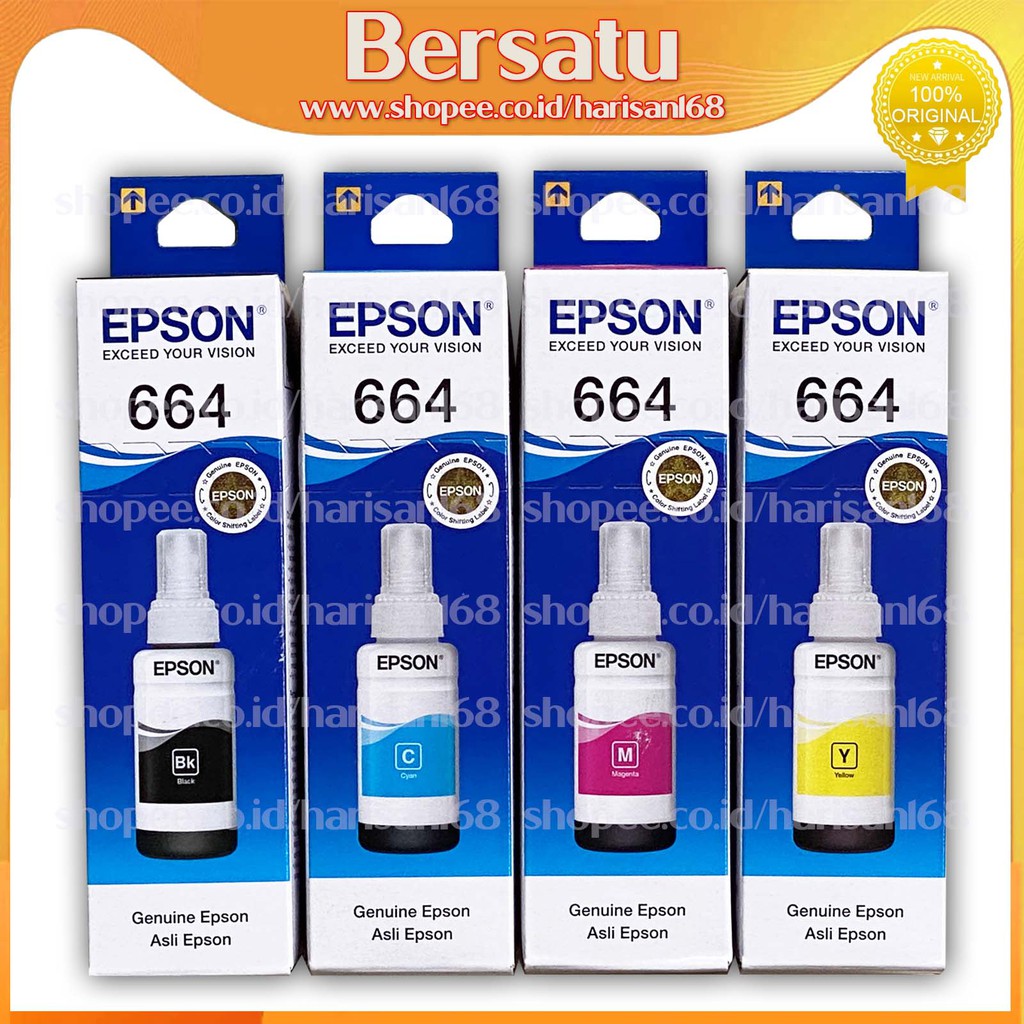 Tinta T664 Epson 664 6641/6642/6643/6644 Black/Cyan/Magenta/Yellow New Original Ready