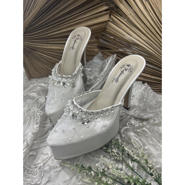 sepatu wanita syantika putih wedding shoes 12cm lancip