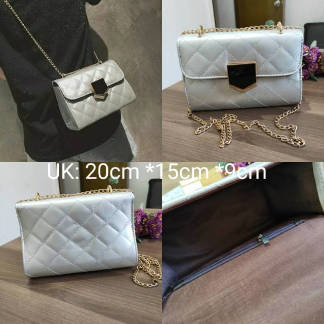 Tas wanita selempang import murah warna silver putih kulit sintetis free ongkir