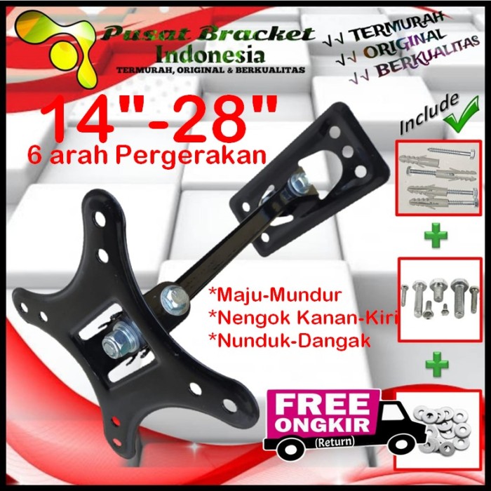 Bracket Tv 14 Monitor Lengan 14&quot; s/d 28&quot; 6arah Fleksible PBI.SWKNM-002