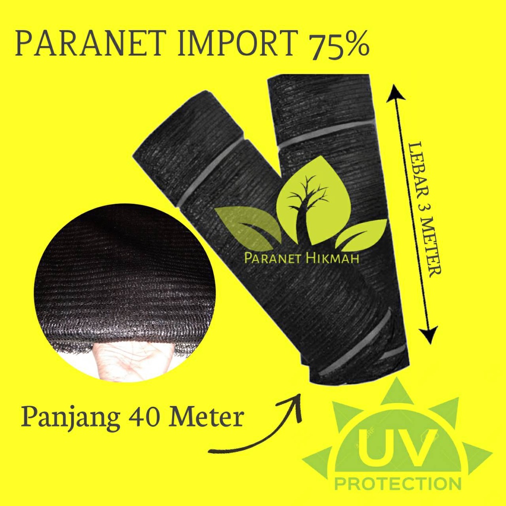 Jaring paranet 75% panjang 40 meter lebar 3 meter grade a kualitas import dengan anyaman segitiga le