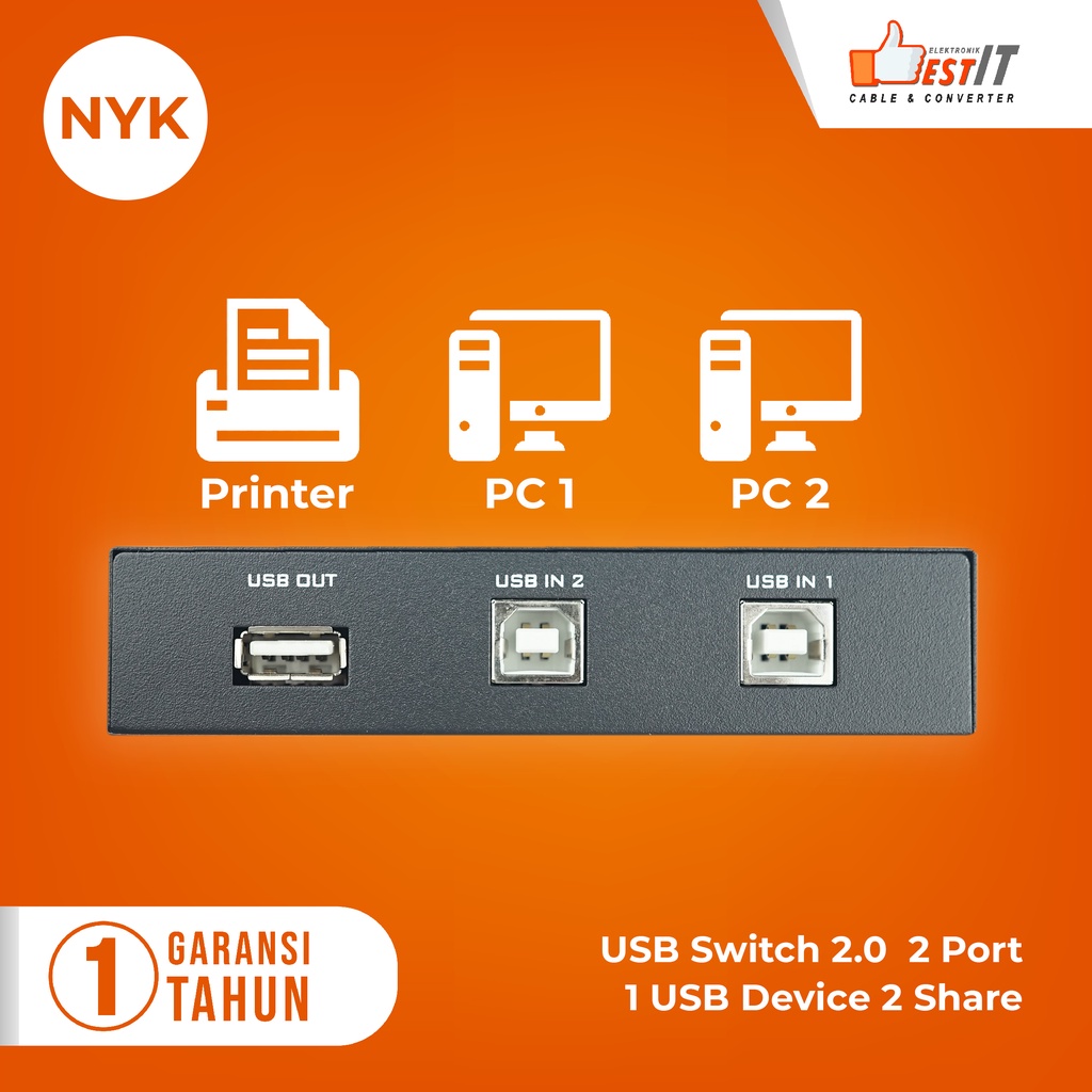 USB Switch Manual Printer 2 Port / Data Switcher 1-2 USB Printer NYK