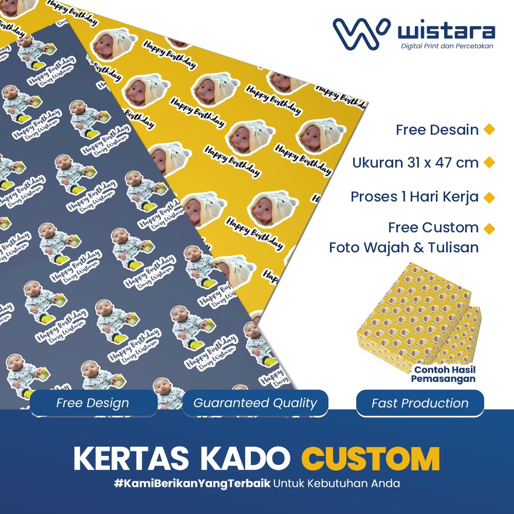 

Kertas Kado Custom Foto Muka / Wajah Ukuran A3+ Free Desain