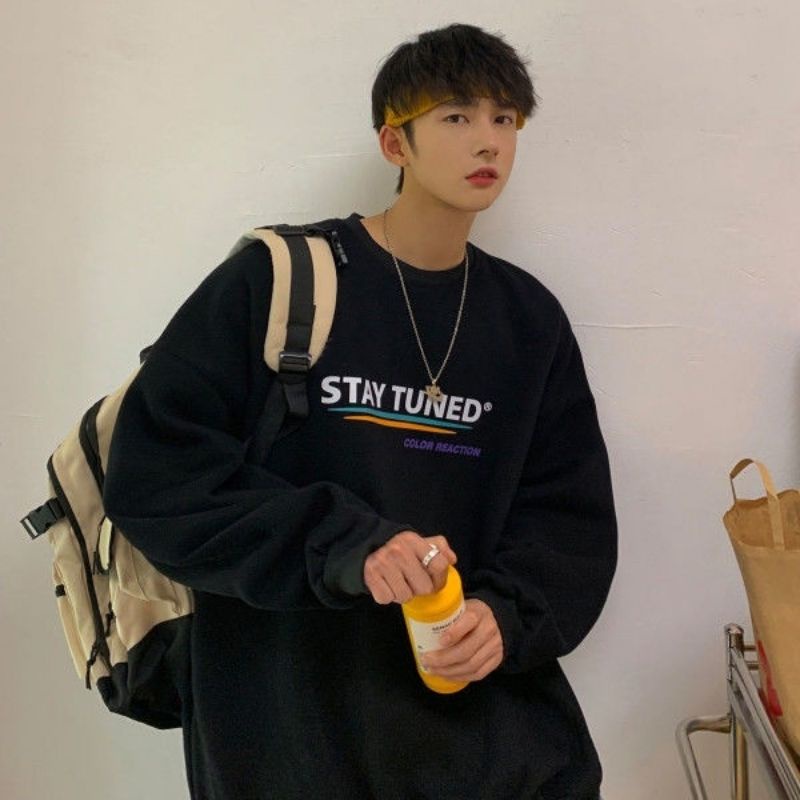 ( S - XXXXXL 6XL) Sweater STAY TUNED COLOR REACTION Korean Harajuku Street Style Bigsize Jumbo Crewneck Unisex Oversize Ulzzang Sweatshirt Urban Style