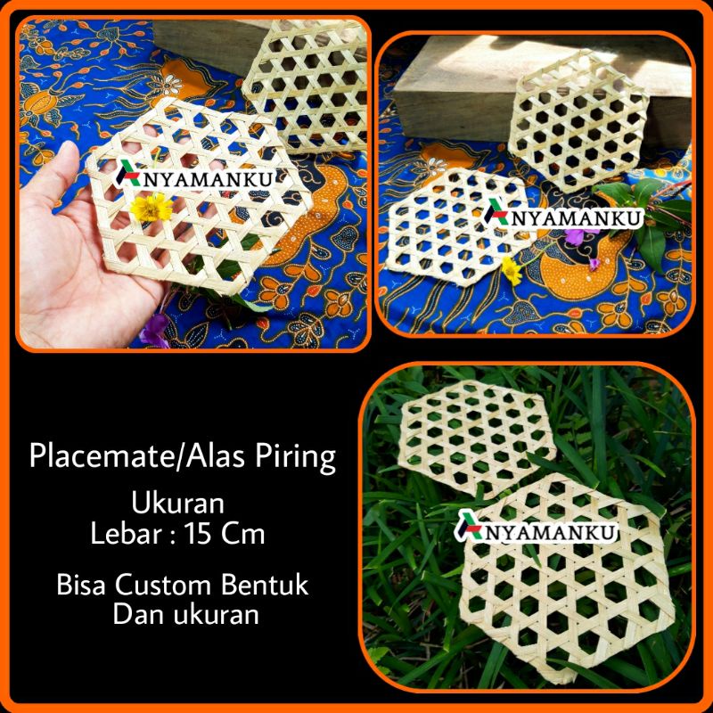 Alas piring bambu/Hexagon Bamboo Plater Coaster / alas piring bambu segi enam/Properti Foto Pixmix/T