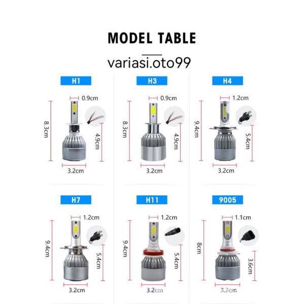 LAMPU LED MOBIL HEADLIGHT C6 H4 H7 H11 COB HRG 2PCS