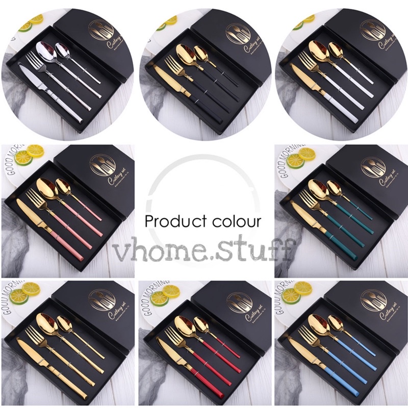 sendok garpu set cutlery alat makan set sendok makan gold pisau makan set