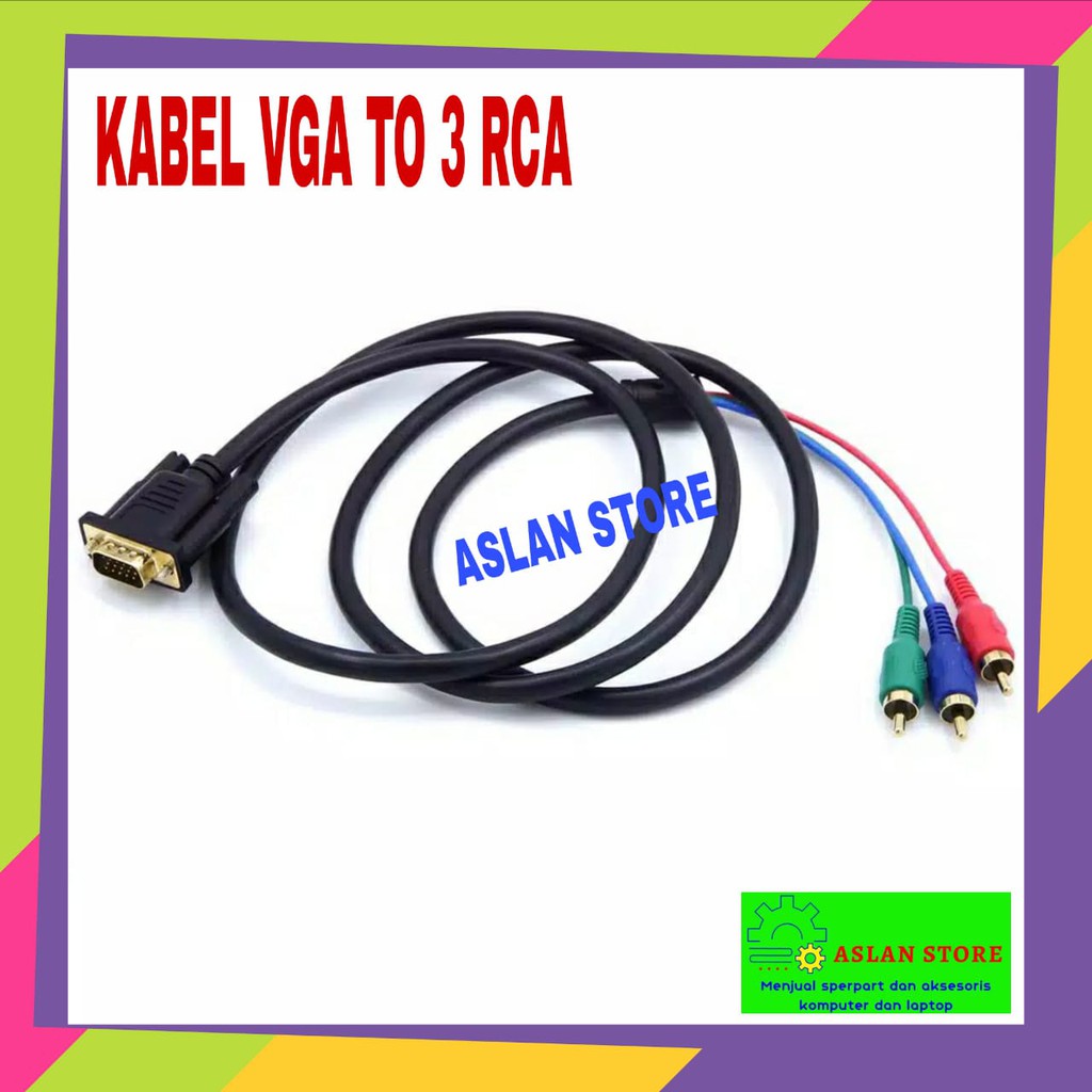 Kabel VGA Male To 3 RCA  1.5M Cable VGA to AV Audio Video Jack Male 1.5M