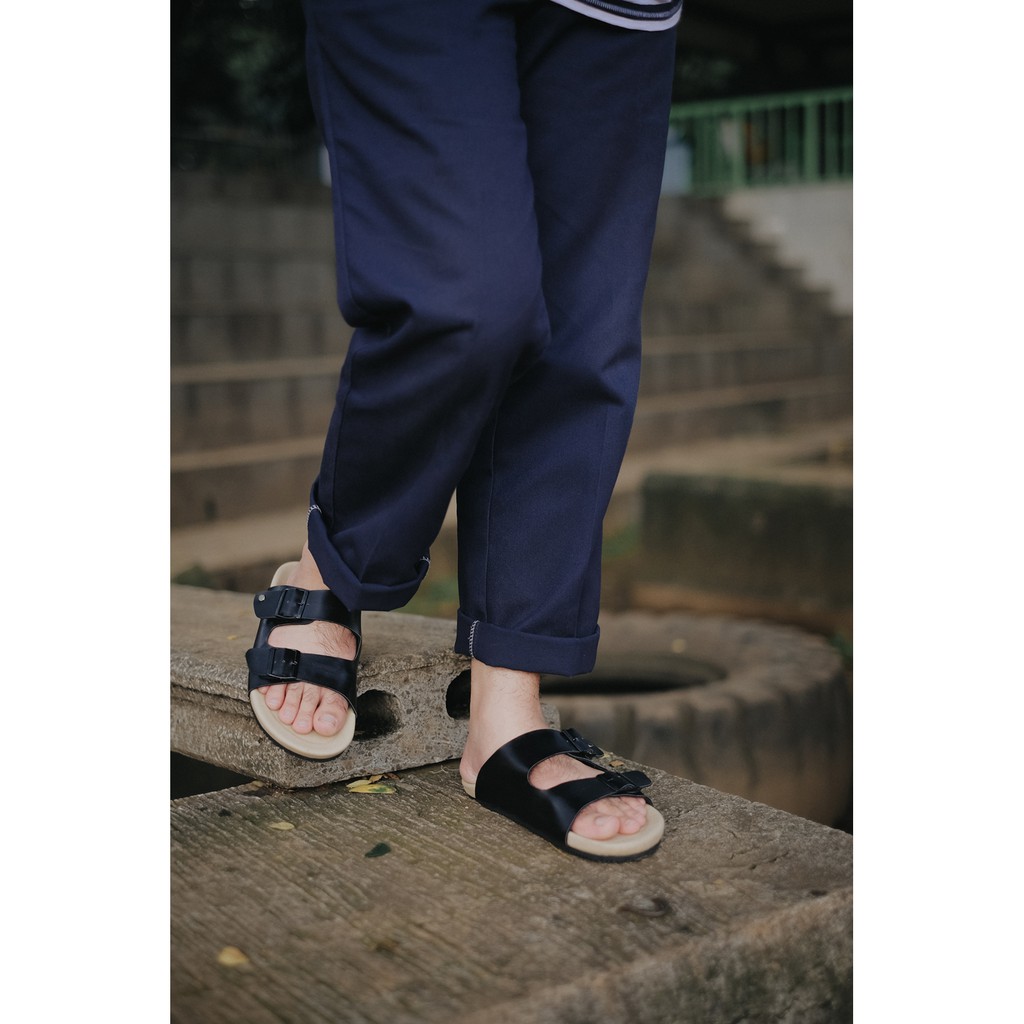 EARTH BLACK |FORIND x Local Goods| Original Sendal Jepit Kulit Kasual Pria/Cowok Sandal Footwear