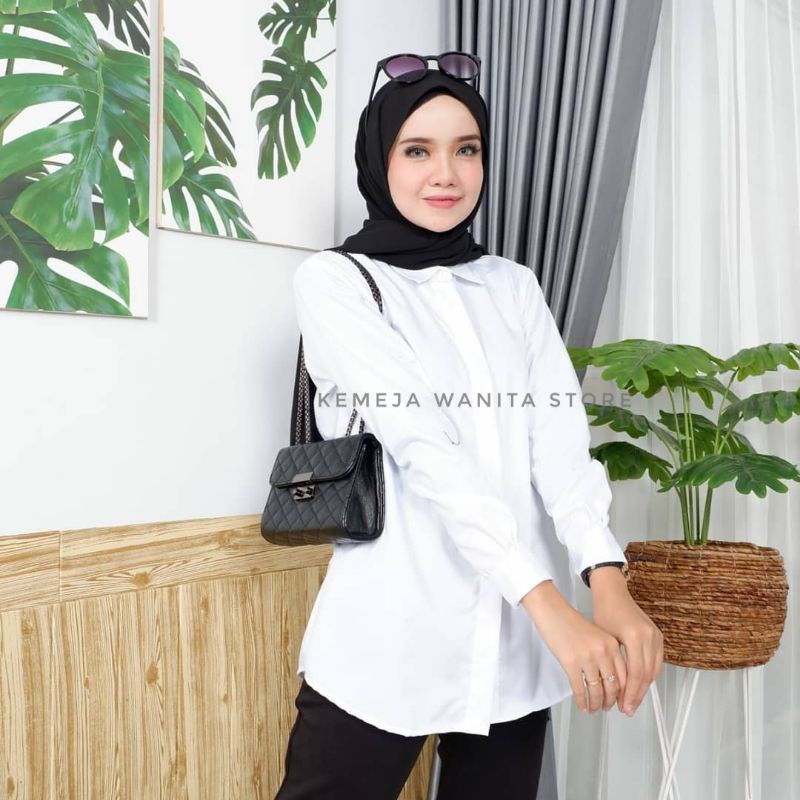 Kemeja Putih Wanita Lengan Panjang Kemeja Kameja Baju Atasan Wanita Cewek Polos Formal Kantor Korea 