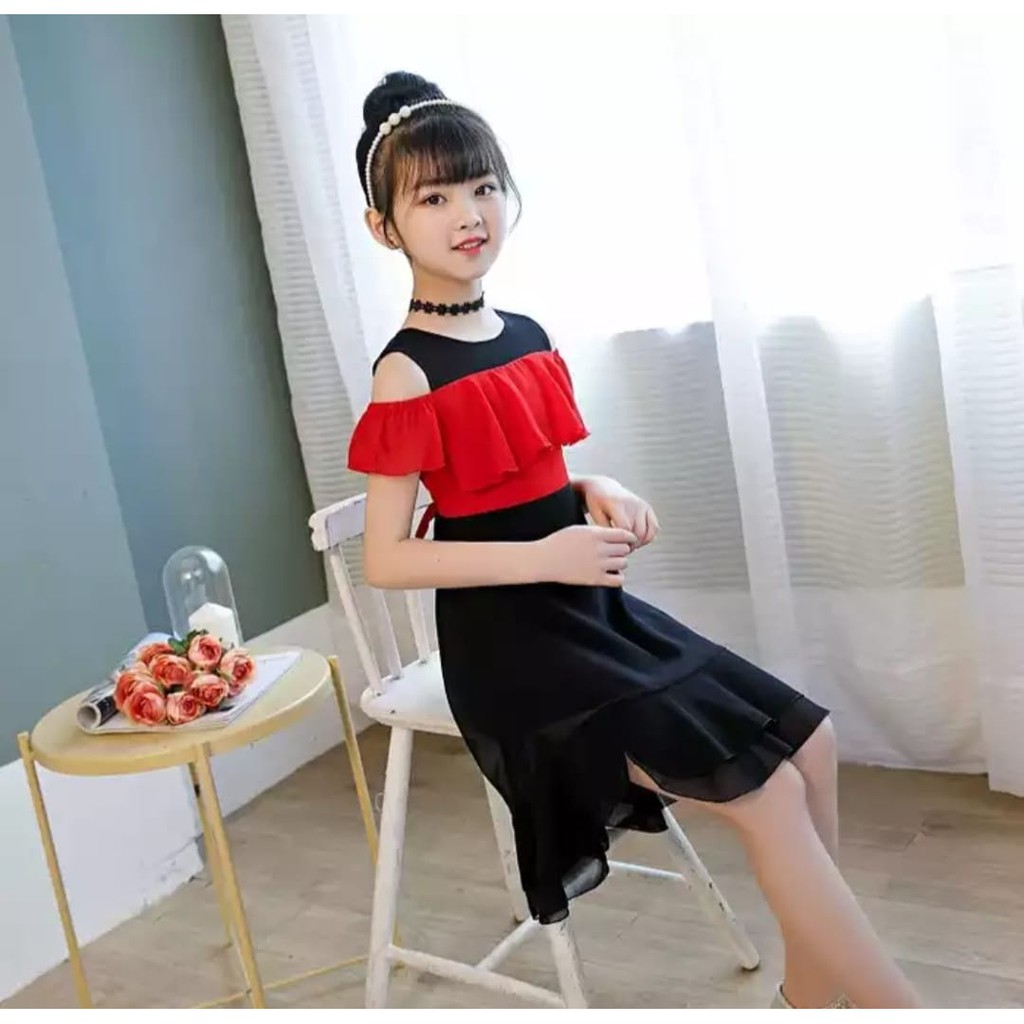 QFS - DRESS ANAK PEREMPUAN /7-12 TH / DRESS ZILVIA / TWO TONE / TERBARU/TERLARIS/KOREA