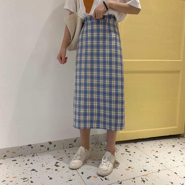 Rok Panjang Casual Model High Waist Motif Kotak Kotak Gaya Rok Panjang Casual Model High Waist Motif Kotak Kotak Gaya