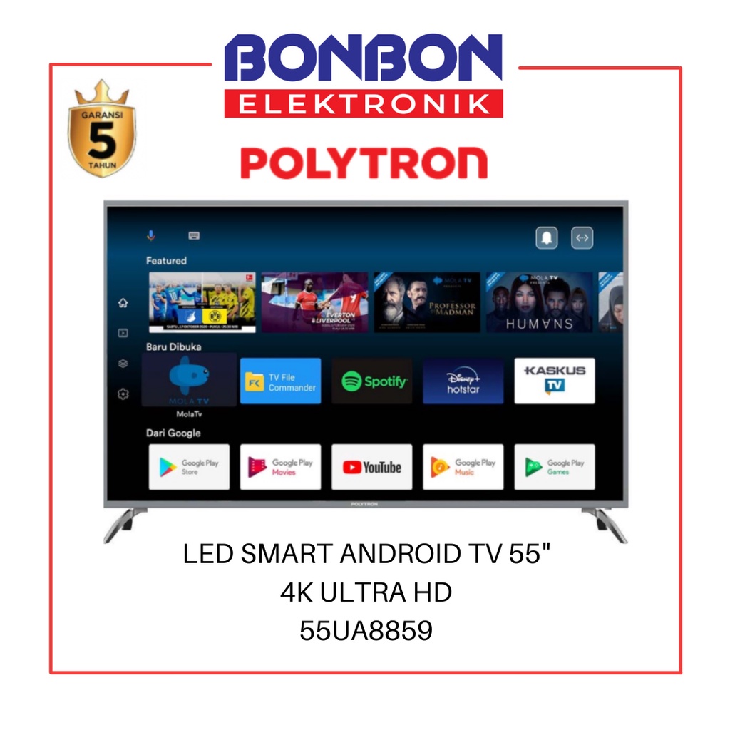 Polytron LED TV 55 Inch 55UA8859 Smart Android 4K Ultra HD