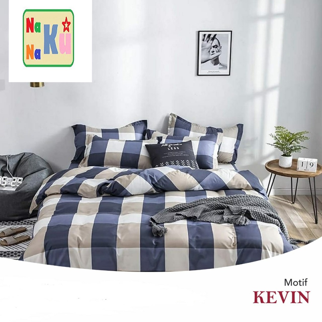 Sprei Set Bahan Katun dengan Sarung Bantal dan Guling - Motif Kevin