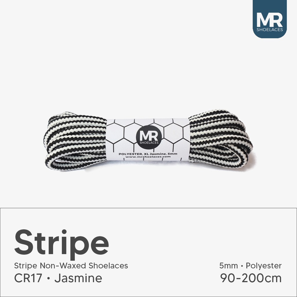 MR Shoelaces CR17 Jasmine (Hitam Putih) Tali Sepatu Bulat Corak / Motif 5-6mm 80cm 90cm 100cm 120cm 150cm 200cm - Premium Shoelace