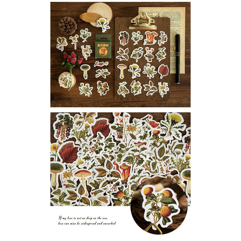 46pcs/set Stiker Motif Tanaman Hutan Vintage Warna-Warni Untuk Dekorasi Tanggal Diy