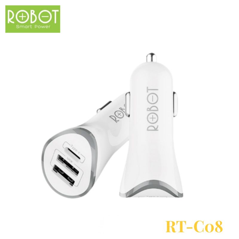 Robot Car Charger Colokan Mobil RT-C08 3 Port USB & Type C