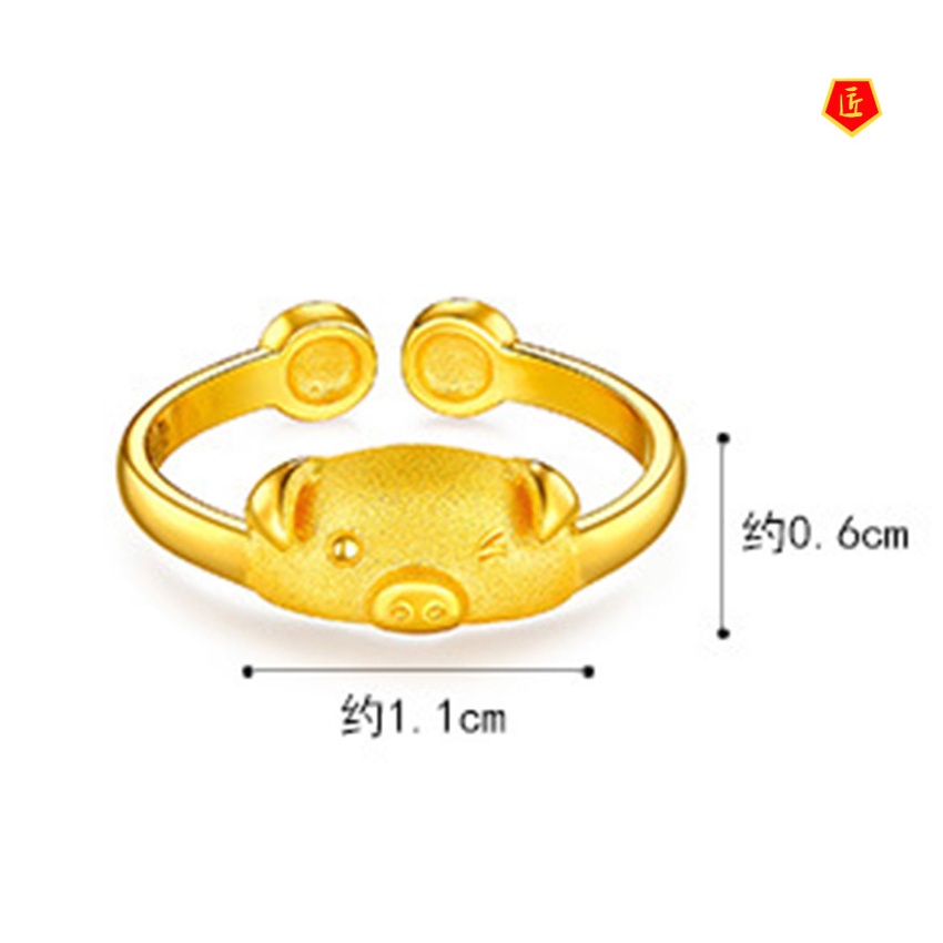 [Ready Stock]Elegant Gold Zodiac Pig Ring Female Lucky Companion