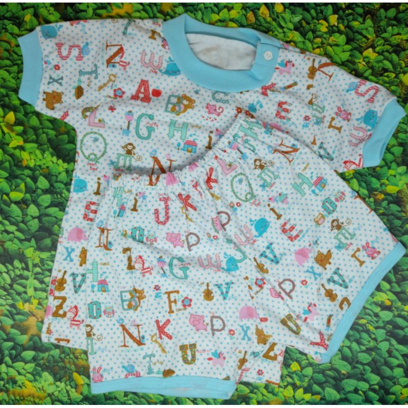 Stelan Baju Bayi Lengan Pendek Motif Kancing Samping+Celana Pendek no.20-24