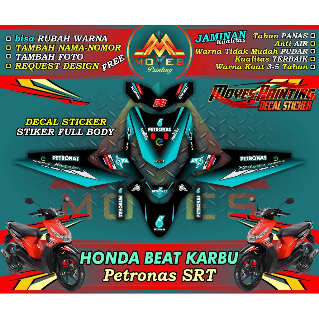 decal stiker motor honda beat karbu full body stiker vareasi motor beat karbu full body- petronas sr