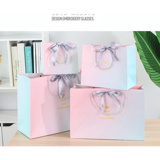 

℮ Kantong pita pink fancy , kantong hadiah souvenir , gift paper bag - Pita Gold ♪