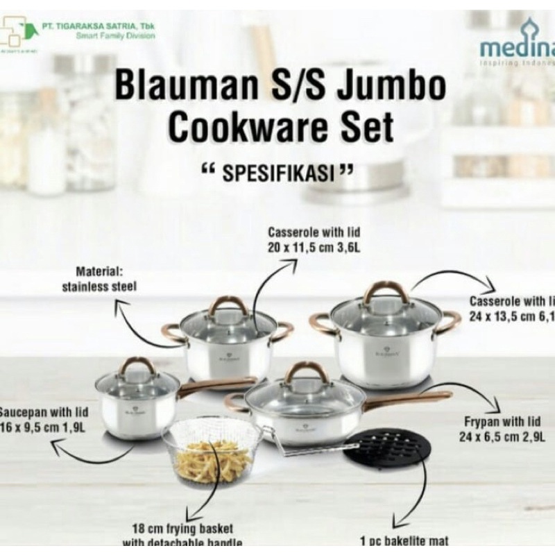 Panci Set Stainless Steel Blaumann Cookware