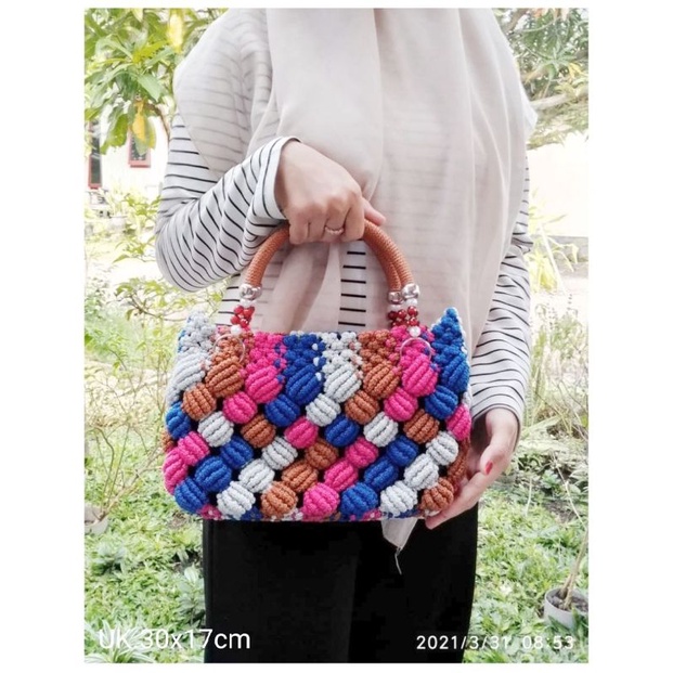 Tas Rajut Tali kur Pesta Wanita motif Jagung Mutiara Tas Macrame Mewah Terbaru Model Handbag Handmad