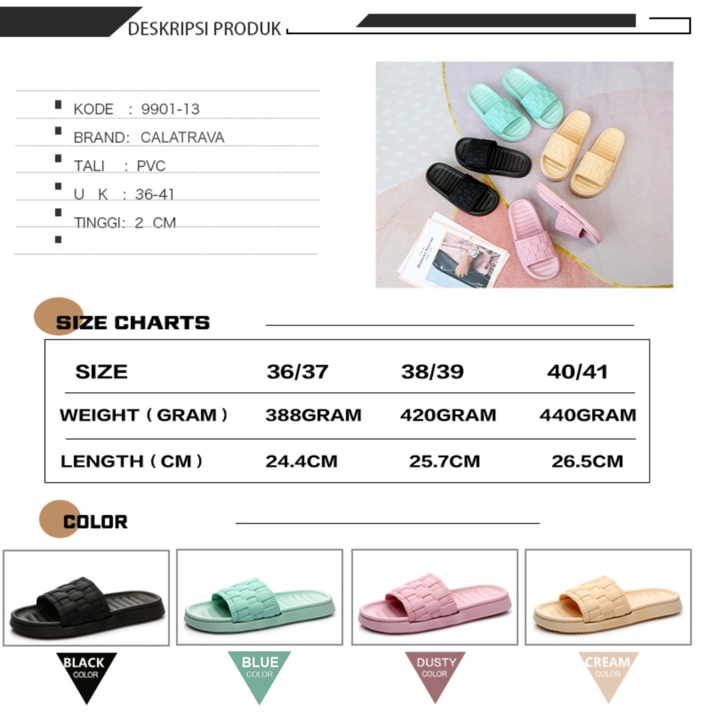 Sandal Jelly Wanita Calatrava / Sendal Selop Karet Wanita l 9901-13