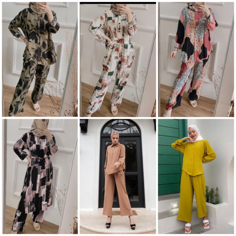 SETELAN WANITA CRINKLE AIRFLOW RAYON MODEL TERBARU PAJAMAS SETCEL STELAN RAYON | TENIA DAILY ONE SET 50 MOTIF TERKINI