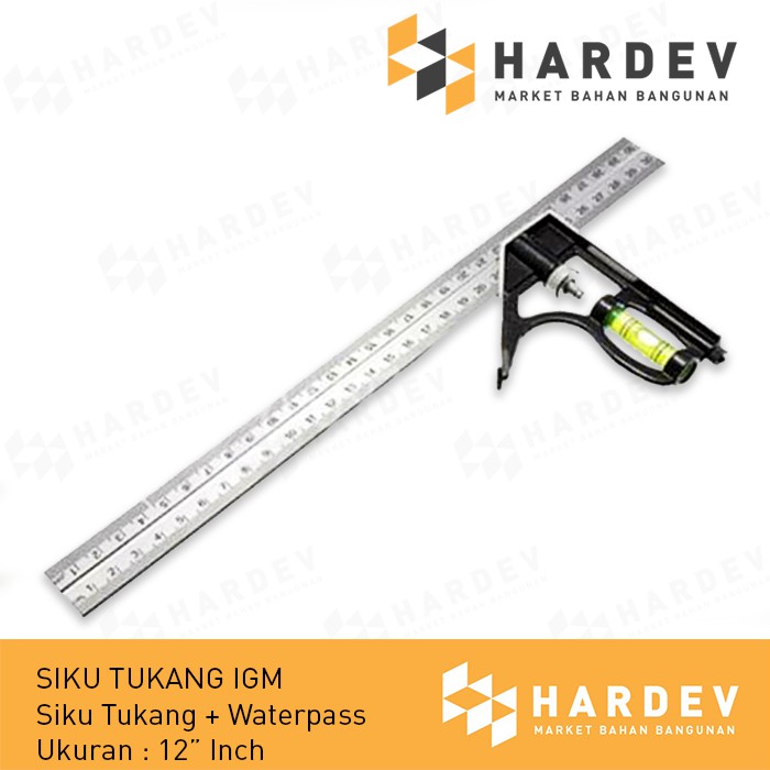 

Pasekon Siku Tukang Meter Penggaris + Waterpass 12" Inch IGM