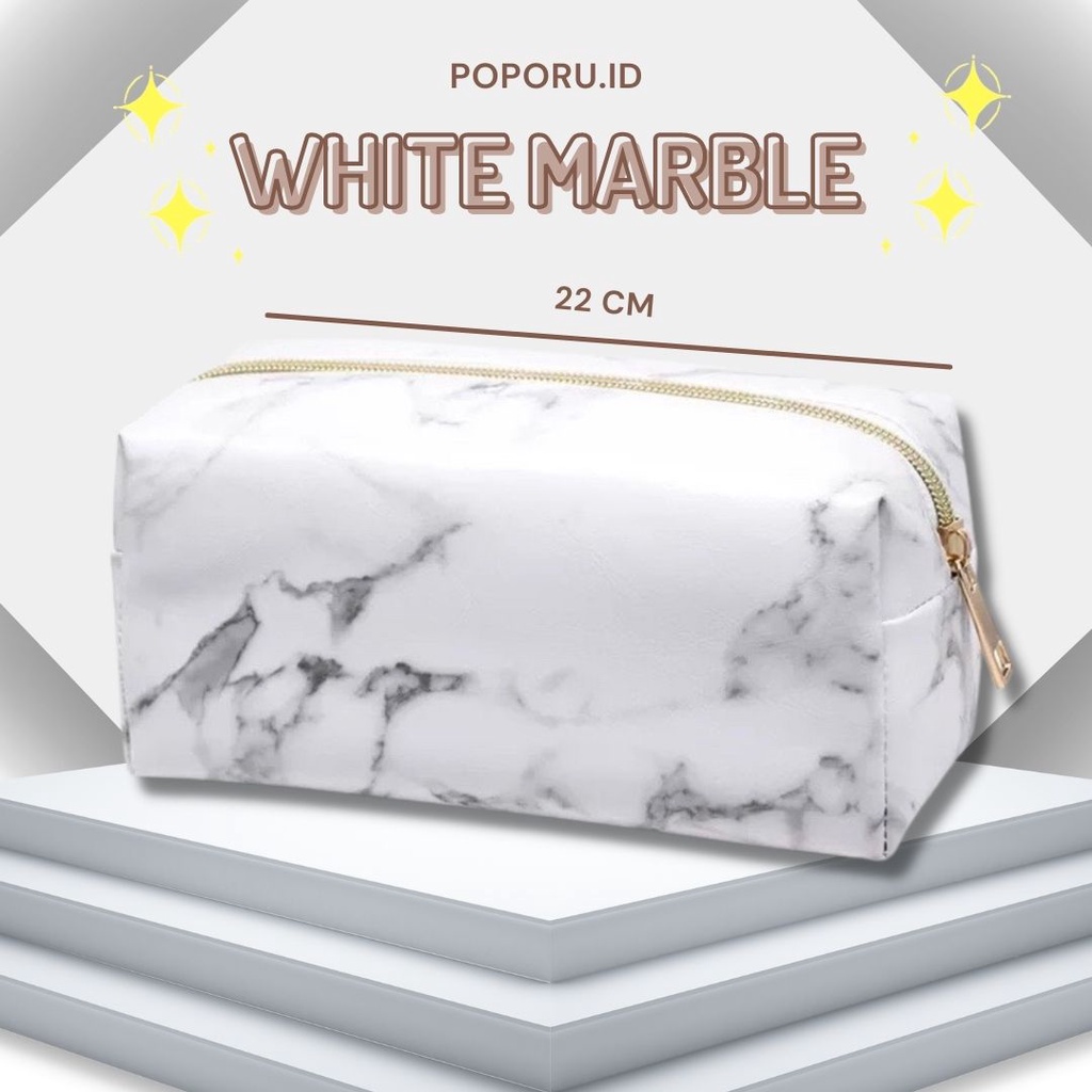 POPORU LARA MARBLE RECTANGLE Pouch - cosmetics bag organizer for make up - tas tempat kosmetik