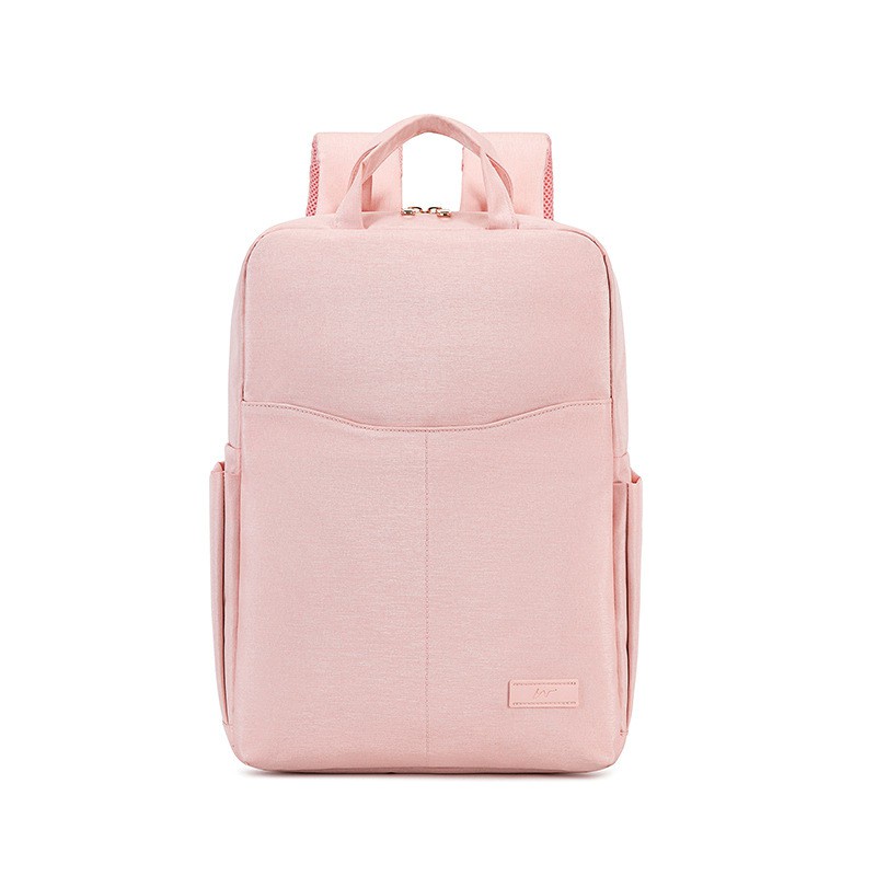 SmallLee Kesederhanaan Macaron Pink Tas Laptop 13 14 15.6 Inch Ransel Tas Sekolah untuk Wanita Tahan Air Tahan Guncangan Ransel