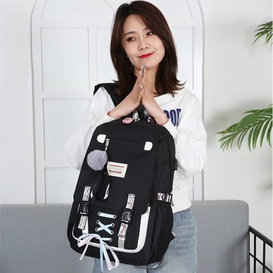 Twenty Bag - Tas Ransel Sekolah Anak Wanita Dan Pria Untuk Anak PAUD TK SD SMP REMAJA Terbaru 2021 Kekinian Motif Carakter PITA SILANG Korean Sytle Multifungsi Bahan Canvas