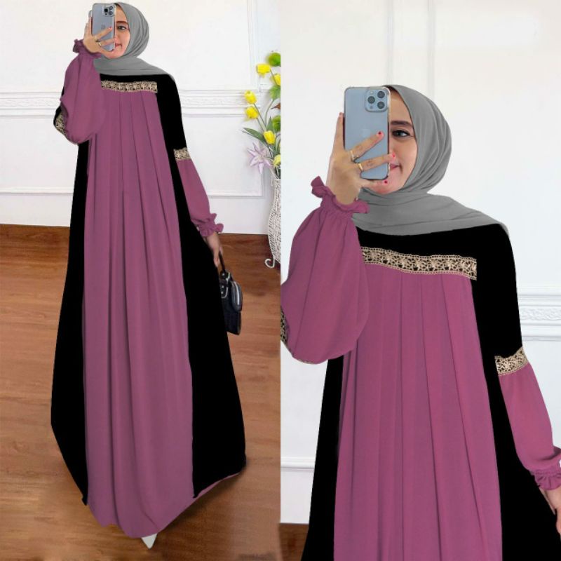 nafizza maxi ceruty bebydoll renda import /gamis syarii ceruty rompi kombinasi