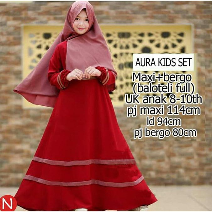 jilbab anak termurah Maxi bergo hijab anak baloteli 83138-aura kids (merah) 8-10 thn ready stock